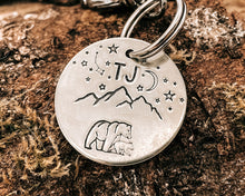 Load image into Gallery viewer, Mountain dog id tag with bear and star design