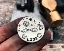 Load image into Gallery viewer, metal dog id tag with ocean design