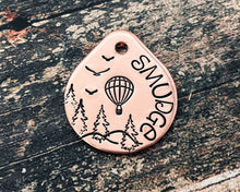Load image into Gallery viewer, Cute small dog tag, tear drop pet id tag with hot air balloon and tree design, 2 phone numbers