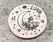 Load image into Gallery viewer, metal dog id tag with moon and star design