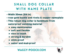 Load image into Gallery viewer, Mud-proof small dog collar with name plate, adjustable buckle collar with rose gold fittings