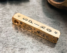 Load image into Gallery viewer, Space dog tag, 4-sided bar dog tag, hand stamped pet id tag with spaceship & stars