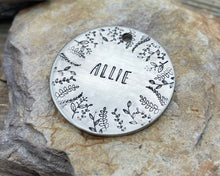 Load image into Gallery viewer, Large dog id tag, hand stamped with leaf design
