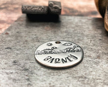 Load image into Gallery viewer, hand stamped pet id tag personalized with phone number