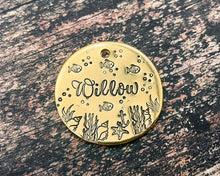 Load image into Gallery viewer, double-sided pet id tag with cute fish and bubbles