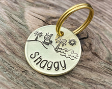 Load image into Gallery viewer, Small dog id tag, hand stamped with bunny and palm trees