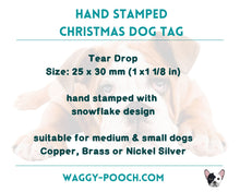 Load image into Gallery viewer, Christmas dog tag, tear drop pet id tag with snowflake design, up to 2 phone numbers
