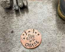 Load image into Gallery viewer, Small dog id tag, hand-stamped with dragon & stars