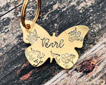 Load image into Gallery viewer, Girl dog id tag, butterfly pet id tag, double-sided dog tag with phone number