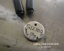 Load image into Gallery viewer, Aluminum cat id tag, hand stamped with cactus design