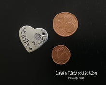 Load image into Gallery viewer, Small heart pet id tag, Aluminum heart with flower design, lightweight cat id tag