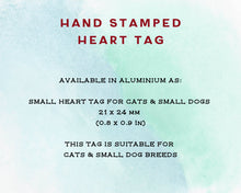 Load image into Gallery viewer, Small heart pet id tag, Aluminum heart with flower design, lightweight cat id tag