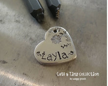 Load image into Gallery viewer, Small heart pet id tag, Aluminum heart with flower design, lightweight cat id tag