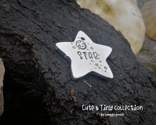 Load image into Gallery viewer, Small pet id tag, Aluminium star hand stamped with moon & stars, lightweight cat tag