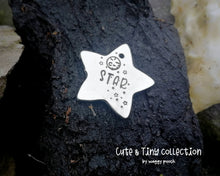 Load image into Gallery viewer, Small pet id tag, Aluminium star hand stamped with moon & stars, lightweight cat tag
