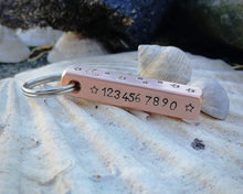 Load image into Gallery viewer, Bar tag, pet id tag, hand stamped with moon & stars