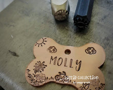 Load image into Gallery viewer, Bone dog tag with bike & flowers