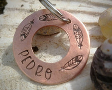 Load image into Gallery viewer, Washer dog tag, hand stamped with feathers