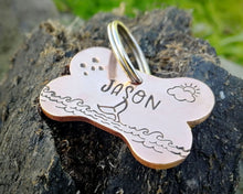 Load image into Gallery viewer, Bone dog tag, hand stamped with ocean design