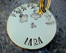 Load image into Gallery viewer, Dog tag, hand stamped with flowers & bee