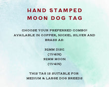 Load image into Gallery viewer, Dog tag, hand stamped with moon, stars & trees