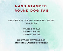 Load image into Gallery viewer, Dog Tag, hand stamped with phonenumber & cute dino