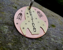 Load image into Gallery viewer, Dog id tag with rocket, spaceship & stars