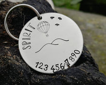 Load image into Gallery viewer, Dog tag, hand stamped with balloon & phone number