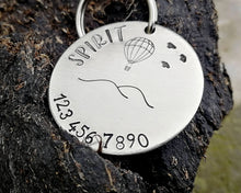 Load image into Gallery viewer, Dog tag, hand stamped with balloon & phone number