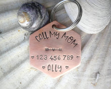 Load image into Gallery viewer, Dog tag, hand stamped with 'Call My Mom' & phone number