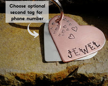 Load image into Gallery viewer, Medium dog name tag, hand stamped with hearts