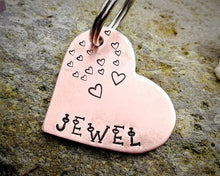 Load image into Gallery viewer, Medium dog name tag, hand stamped with hearts