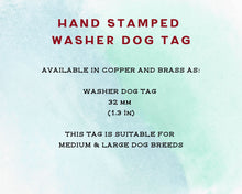 Load image into Gallery viewer, Washer dog tag, hand stamped with feathers