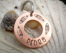 Load image into Gallery viewer, Washer dog tag, hand stamped with feathers