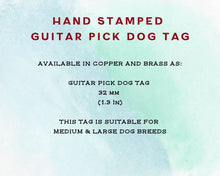 Load image into Gallery viewer, Guitar pick dog id tag, hand stamped with ocean design & whale