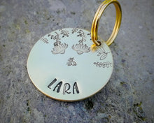 Load image into Gallery viewer, Dog tag, hand stamped with flowers & bee