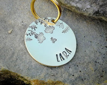Load image into Gallery viewer, Dog tag, hand stamped with flowers & bee