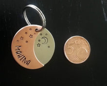 Load image into Gallery viewer, Dog id tag, crescent moon with stars, handstamped