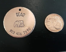 Load image into Gallery viewer, Large pet id tag, hand stamped with mama bear & phone number