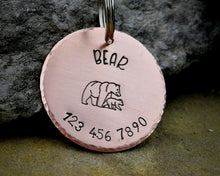Load image into Gallery viewer, Large pet id tag, hand stamped with mama bear & phone number