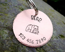 Load image into Gallery viewer, Large pet id tag, hand stamped with mama bear & phone number
