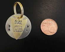 Load image into Gallery viewer, Arrowhead dog tag handstamped with bear