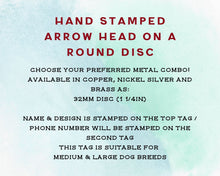 Load image into Gallery viewer, Arrowhead dog tag handstamped with bear