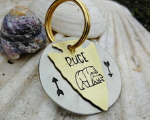 Load image into Gallery viewer, Arrowhead dog tag handstamped with bear