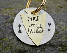 Load image into Gallery viewer, Arrowhead dog tag handstamped with bear
