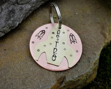 Load image into Gallery viewer, Dog id tag with rocket, spaceship & stars
