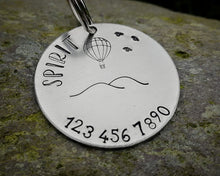 Load image into Gallery viewer, Dog tag, hand stamped with balloon & phone number
