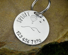 Load image into Gallery viewer, Dog tag, hand stamped with balloon & phone number