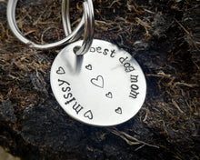Load image into Gallery viewer, 'Best dog mom' keychain, handstamped with the dog's name & hearts
