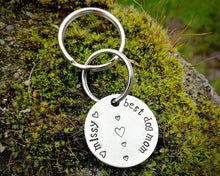 Load image into Gallery viewer, 'Best dog mom' keychain, handstamped with the dog's name & hearts